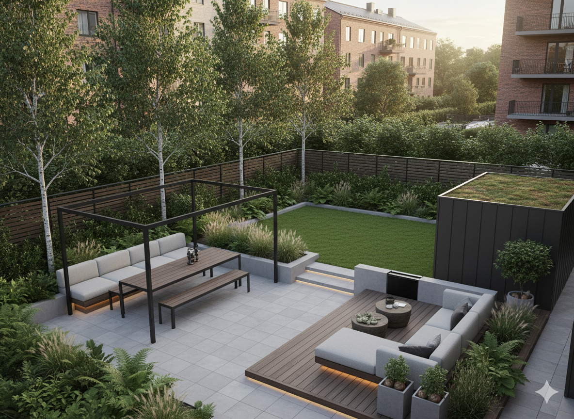 Modern trädgård i Stockholm